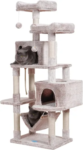 Hey-brother Large Multi-Level Cat Tree Condo Furniture with Sisal-Covered Scratching Posts, 2 Bigger Plush Condos, Perch Hammock for Kittens, Cats and Pets, Muchroom MPJ020MU