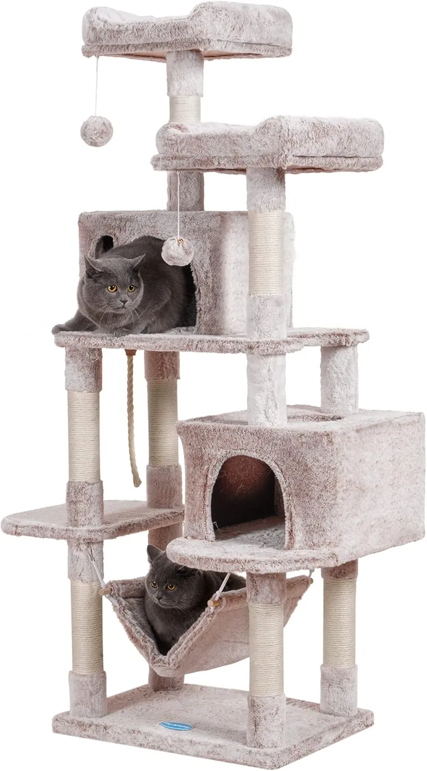 Hey-brother Large Multi-Level Cat Tree Condo Furniture with Sisal-Covered Scratching Posts, 2 Bigger Plush Condos, Perch Hammock for Kittens, Cats and Pets, Muchroom MPJ020MU
