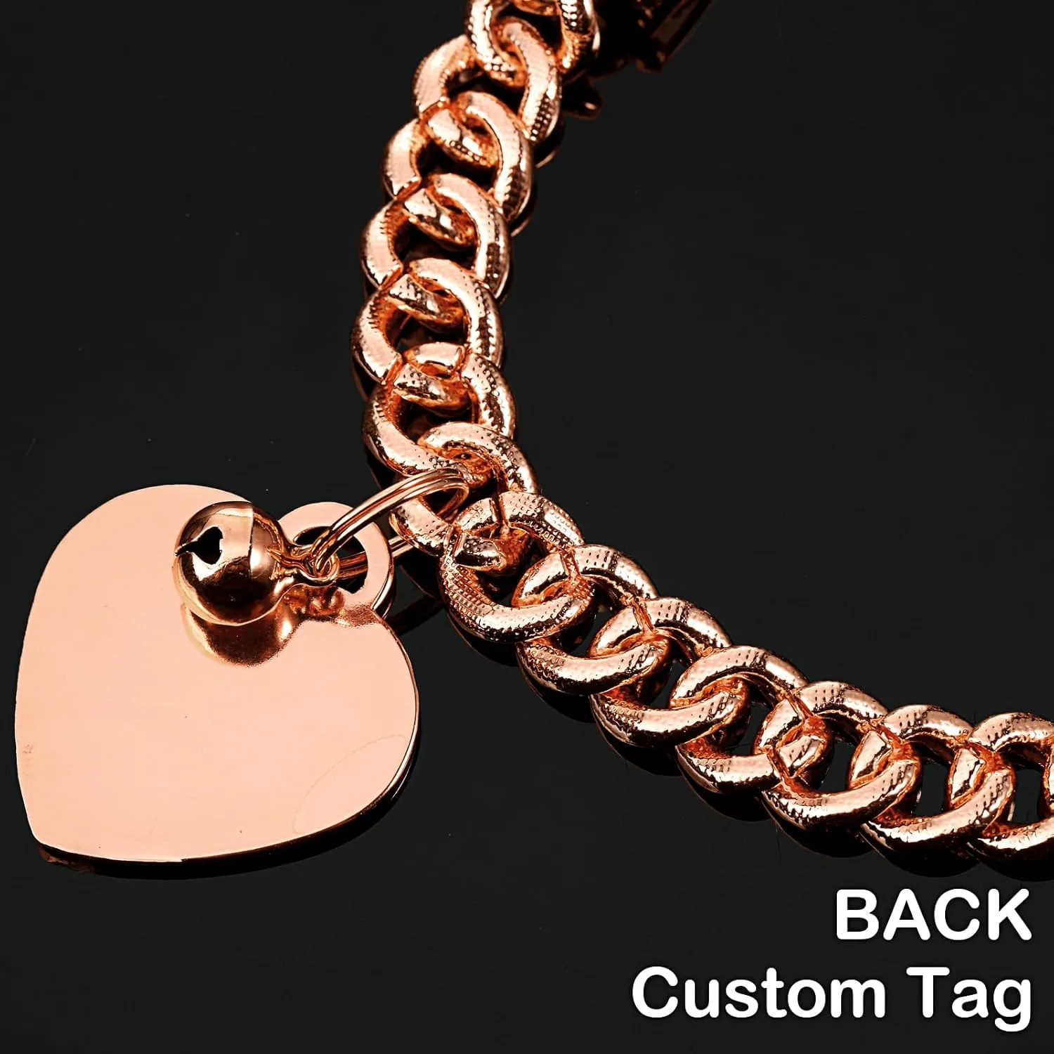 Hillban Dog Chain Gold-Plated Diamond Collar with Heart Rhinestones Jewelry Pet ID Tag Chain Heart Bling Collar with Personalized Name Tag for Small Medium Large Dogs Cats(Rose Gold,14 Inch)