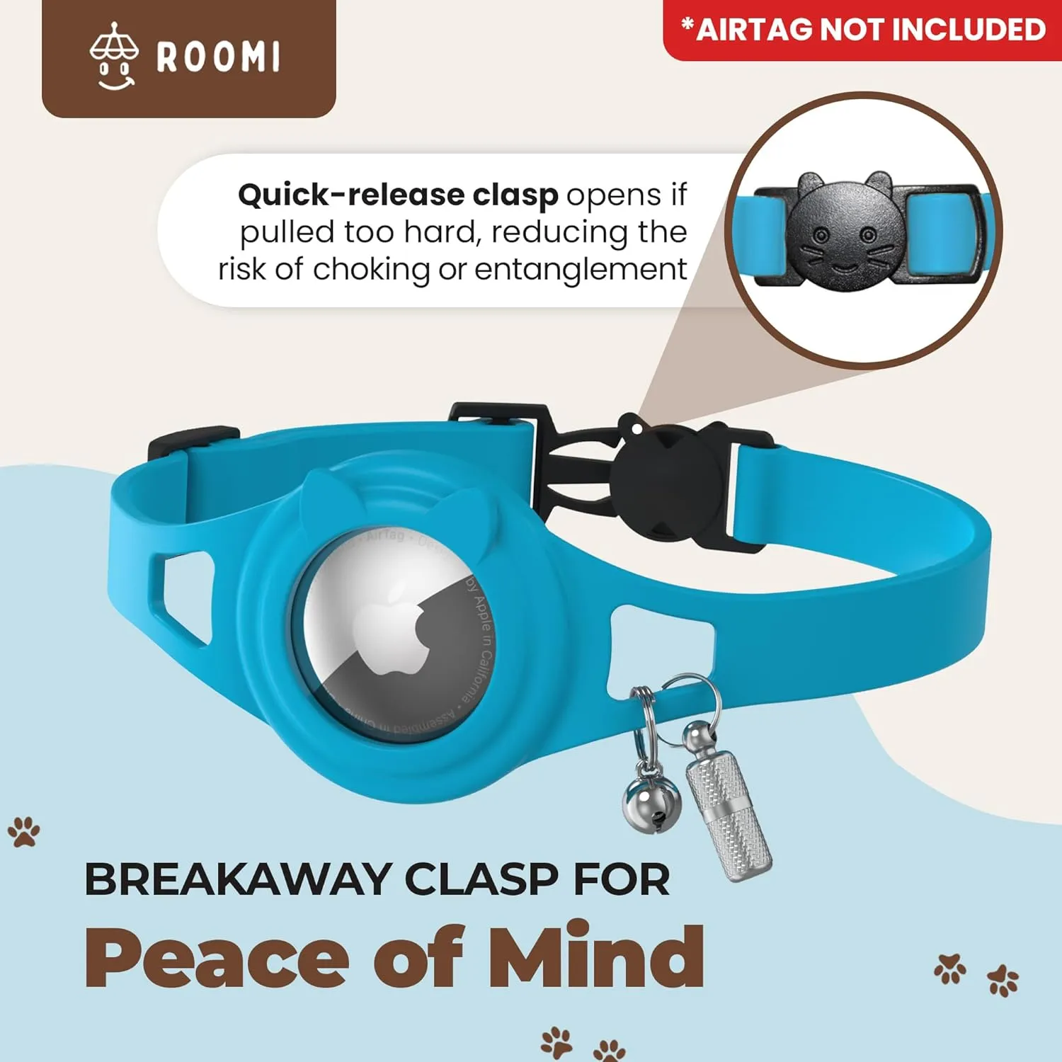 Hypoallergenic Apple Airtag Cat Collar with Breakaway Clasp, Bell & ID Tag. Compatible with Airtag. Waterproof & Lightweight cat Collar airtag Holder. Durable & Tear Resistant Cat Airtag Collar.