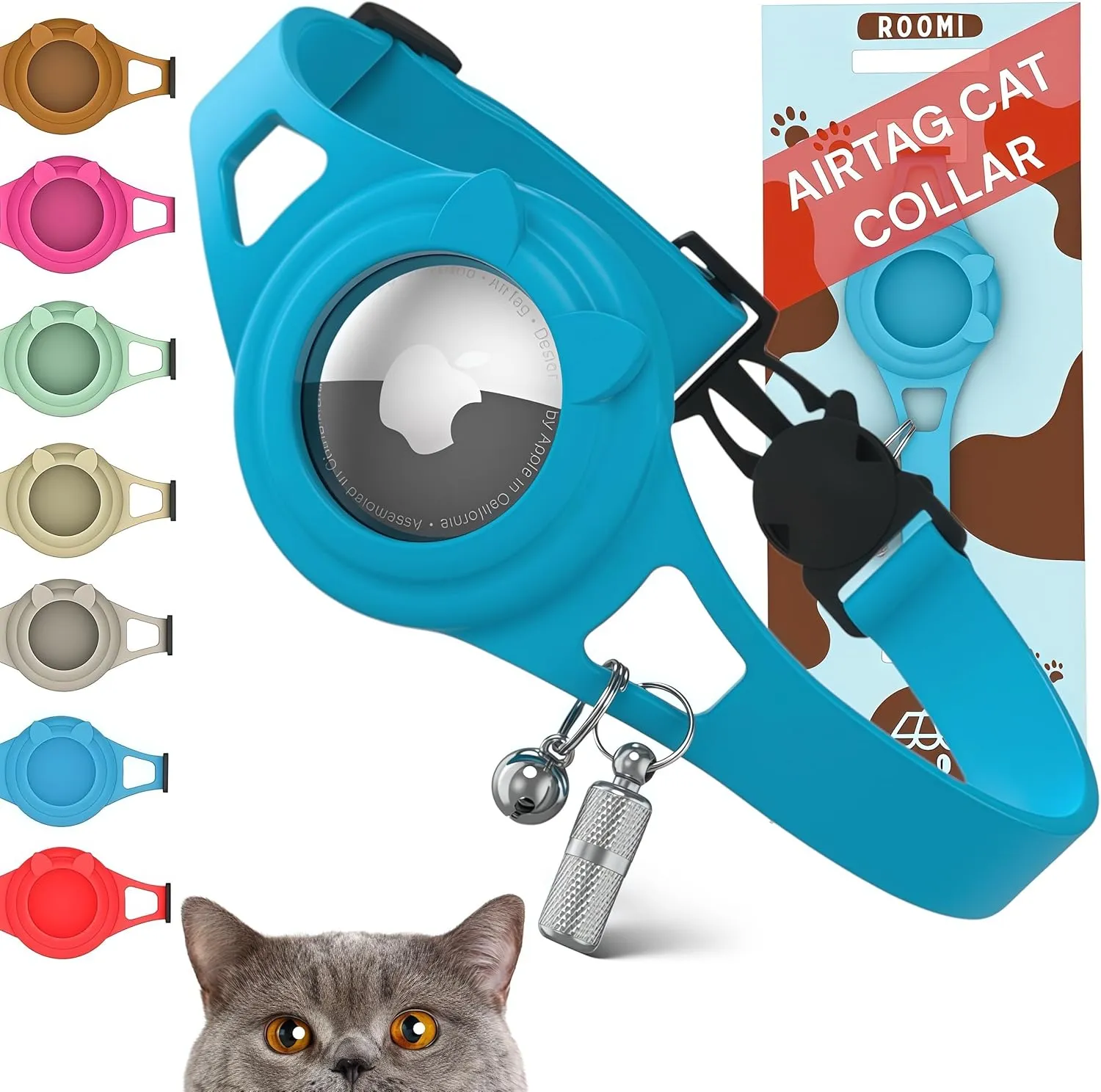 Hypoallergenic Apple Airtag Cat Collar with Breakaway Clasp, Bell & ID Tag. Compatible with Airtag. Waterproof & Lightweight cat Collar airtag Holder. Durable & Tear Resistant Cat Airtag Collar.