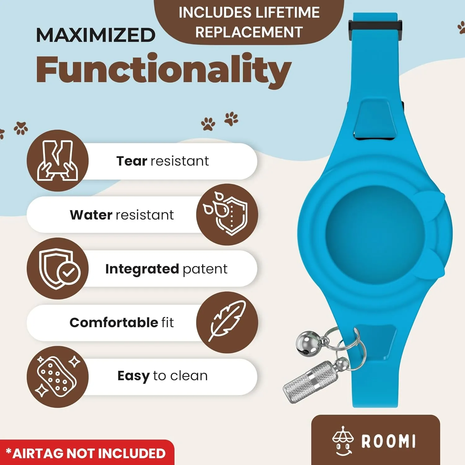 Hypoallergenic Apple Airtag Cat Collar with Breakaway Clasp, Bell & ID Tag. Compatible with Airtag. Waterproof & Lightweight cat Collar airtag Holder. Durable & Tear Resistant Cat Airtag Collar.