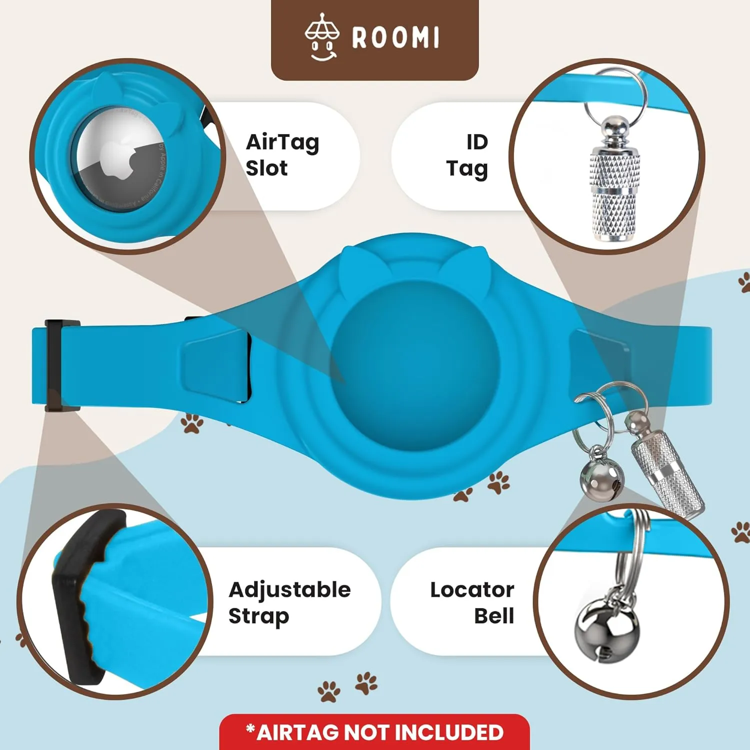 Hypoallergenic Apple Airtag Cat Collar with Breakaway Clasp, Bell & ID Tag. Compatible with Airtag. Waterproof & Lightweight cat Collar airtag Holder. Durable & Tear Resistant Cat Airtag Collar.