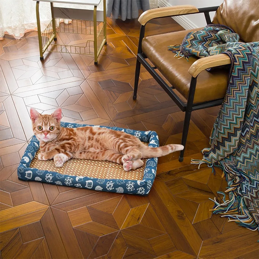Ice Rattan Cooling Bed for Cats Dogs, Pet Ice Pad Mat Pet Cooling Mat, Summer Cooling Pet Mat Ice Pad Sleeping Mats, Cool Pad Cushion Dog Cat Puppy Blanket Pet Self Cooling Pad (40*30CM, A_Pink)