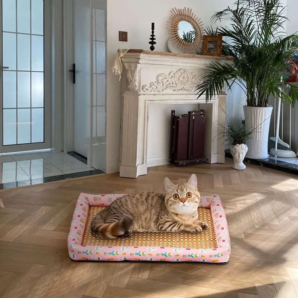 Ice Rattan Cooling Bed for Cats Dogs, Pet Ice Pad Mat Pet Cooling Mat, Summer Cooling Pet Mat Ice Pad Sleeping Mats, Cool Pad Cushion Dog Cat Puppy Blanket Pet Self Cooling Pad (40*30CM, A_Pink)
