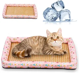 Ice Rattan Cooling Bed for Cats Dogs, Pet Ice Pad Mat Pet Cooling Mat, Summer Cooling Pet Mat Ice Pad Sleeping Mats, Cool Pad Cushion Dog Cat Puppy Blanket Pet Self Cooling Pad (40*30CM, A_Pink)