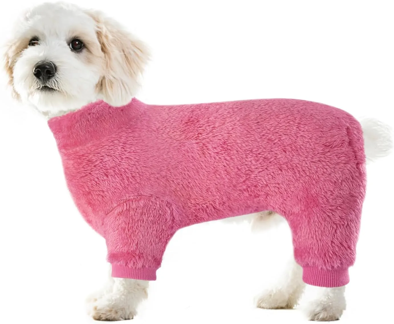 Idepet Velvet Dog Pajamas, Turtleneck Dog Sweater Fuzzy Plush Onesie Soft Cat Apparel Pet Clothes Winter Outfit Doggy Pjs Puppy Jumpsuit for Small Dogs Cats (Rosered,XL)