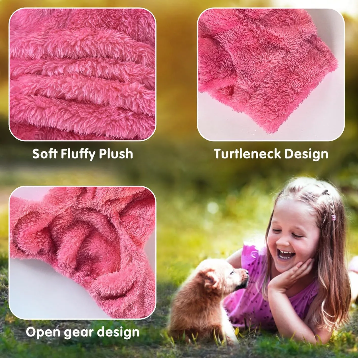 Idepet Velvet Dog Pajamas, Turtleneck Dog Sweater Fuzzy Plush Onesie Soft Cat Apparel Pet Clothes Winter Outfit Doggy Pjs Puppy Jumpsuit for Small Dogs Cats (Rosered,XL)