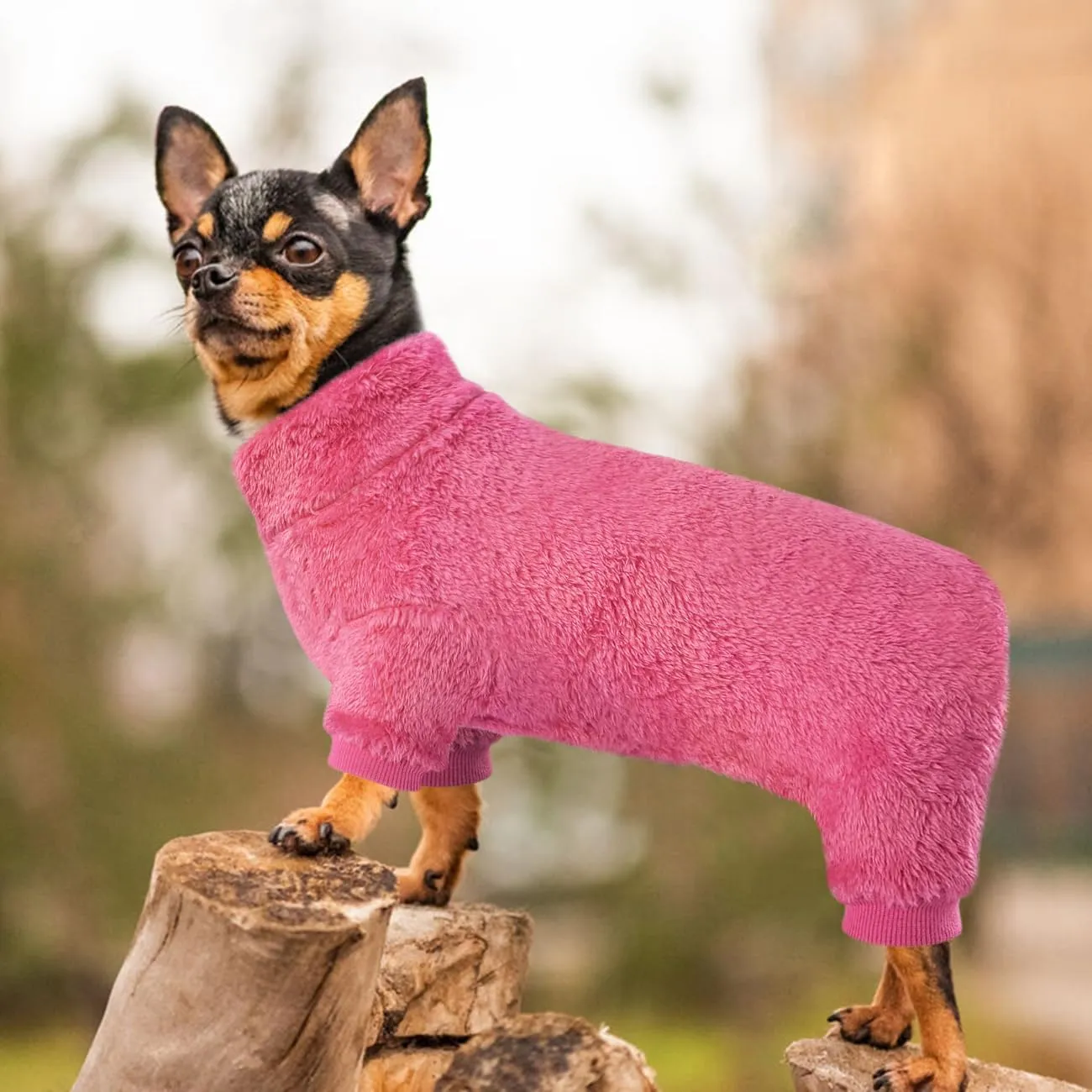 Idepet Velvet Dog Pajamas, Turtleneck Dog Sweater Fuzzy Plush Onesie Soft Cat Apparel Pet Clothes Winter Outfit Doggy Pjs Puppy Jumpsuit for Small Dogs Cats (Rosered,XL)