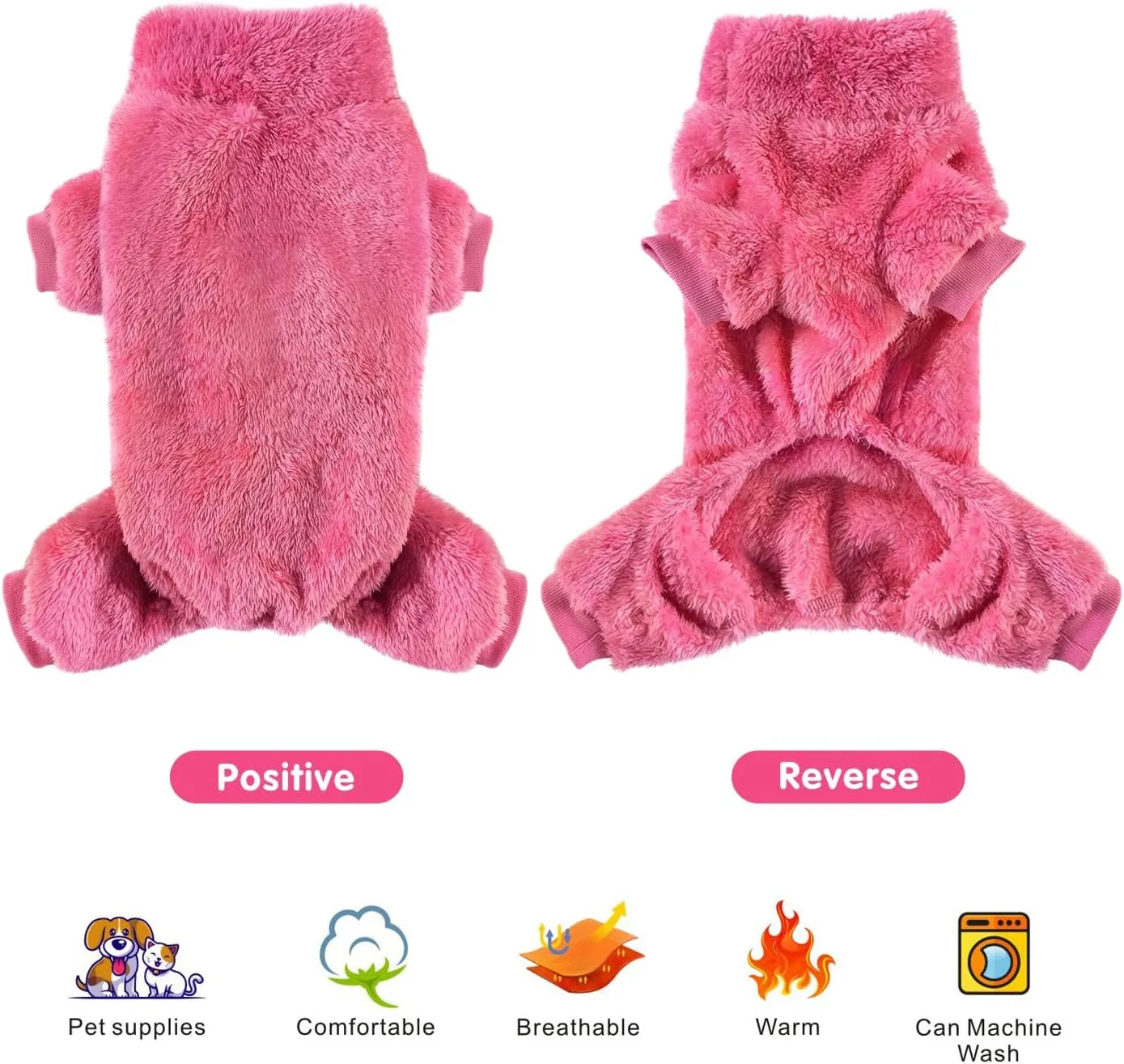 Idepet Velvet Dog Pajamas, Turtleneck Dog Sweater Fuzzy Plush Onesie Soft Cat Apparel Pet Clothes Winter Outfit Doggy Pjs Puppy Jumpsuit for Small Dogs Cats (Rosered,XL)