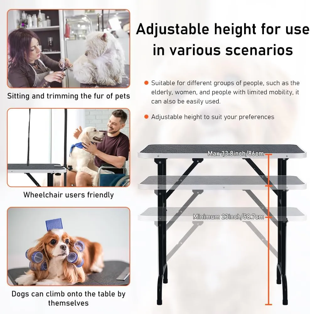LEIBOU 36-inch Height Adjustable(23''~33.8'') and Foldable Pet Dog Grooming Table with Grooming Arm & Noose for Dog Cat Pet Grooming Maximum Capacity Up to 260lbs