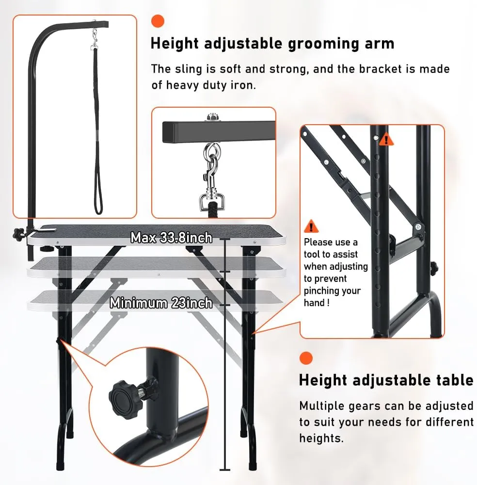 LEIBOU 36-inch Height Adjustable(23''~33.8'') and Foldable Pet Dog Grooming Table with Grooming Arm & Noose for Dog Cat Pet Grooming Maximum Capacity Up to 260lbs