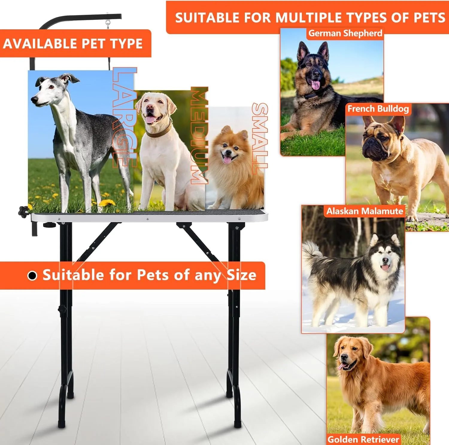 LEIBOU 36-inch Height Adjustable(23''~33.8'') and Foldable Pet Dog Grooming Table with Grooming Arm & Noose for Dog Cat Pet Grooming Maximum Capacity Up to 260lbs