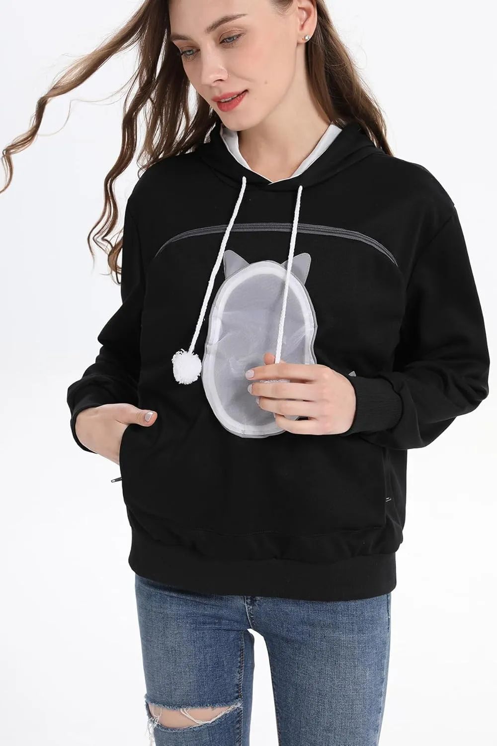 LINYUCHEN Cat Pouch Hoodie Pet Carrier Sweatshirt Large Pocket Pullover Shirt Wearable Cat Dog Carrier Hoodie