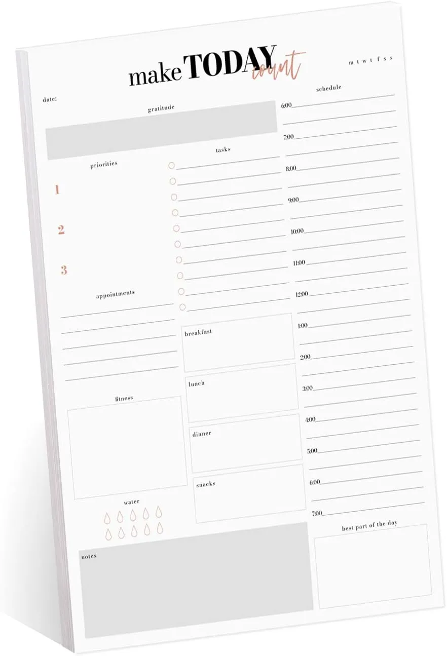 Make Today Count Daily to Do Pad / 8" x 11.5" Sticky Note Fill in Task Tracker/Chic Design/Modern Organizational Lists
