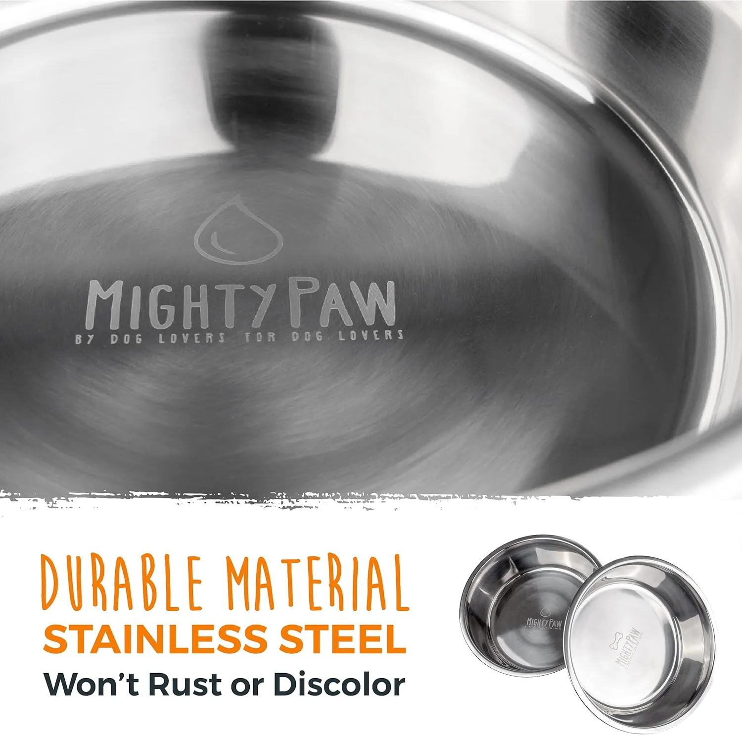 Mighty Paw Dog Bowls Set - Non-Slip Bottom - No Spill Design - Dishwasher Safe - for Small and Large Pets - Stainless Steel Water Bowl - Pet Dishs - Steel Bowls - Doggie Bowl - (Small 5.5)