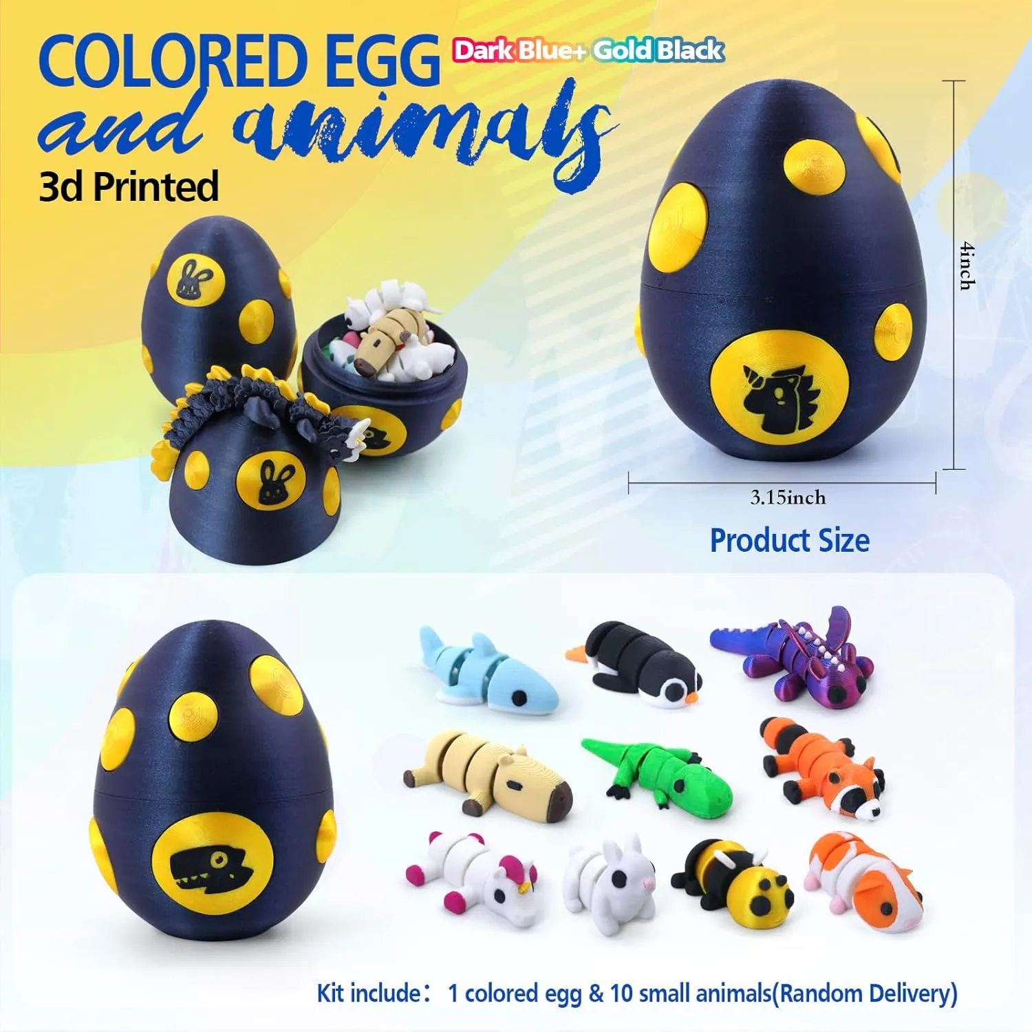 Mystery Mini 3D Printed Articulated Animal Figurines Set with Egg,Little Cute Animals Pocket Pet,3D Animals Toys,3D Printed Miniature Figurines GiftsCapybara&Unicorn&Rabbit