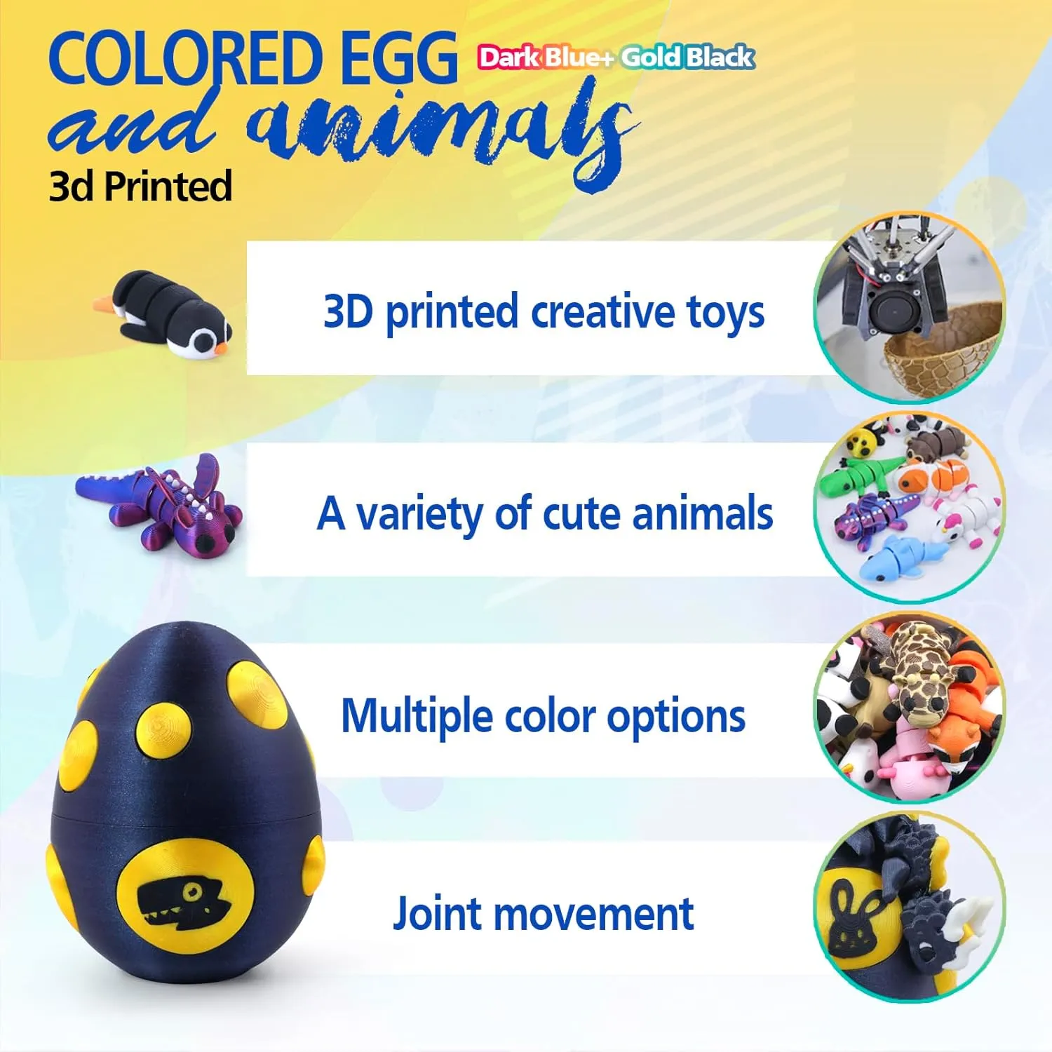 Mystery Mini 3D Printed Articulated Animal Figurines Set with Egg,Little Cute Animals Pocket Pet,3D Animals Toys,3D Printed Miniature Figurines GiftsCapybara&Unicorn&Rabbit