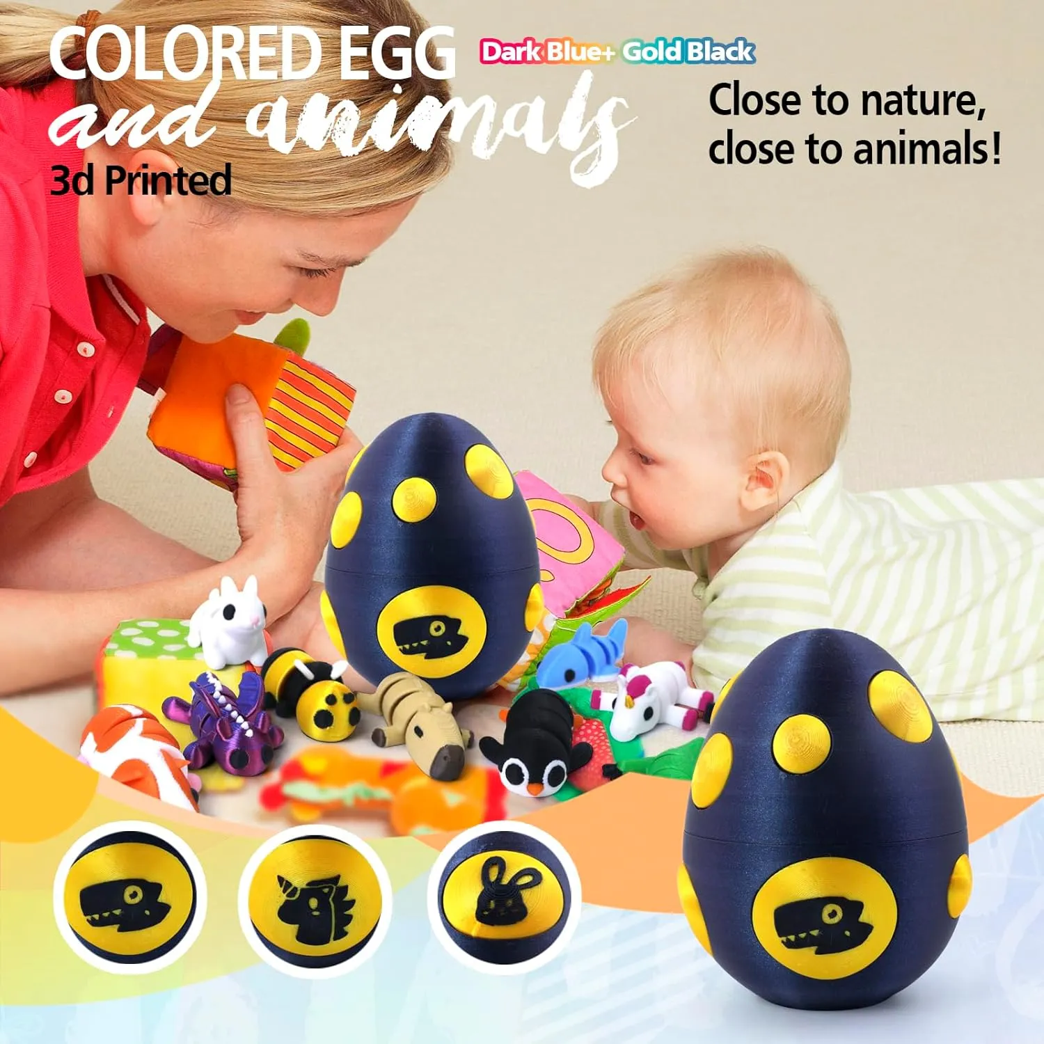 Mystery Mini 3D Printed Articulated Animal Figurines Set with Egg,Little Cute Animals Pocket Pet,3D Animals Toys,3D Printed Miniature Figurines GiftsCapybara&Unicorn&Rabbit