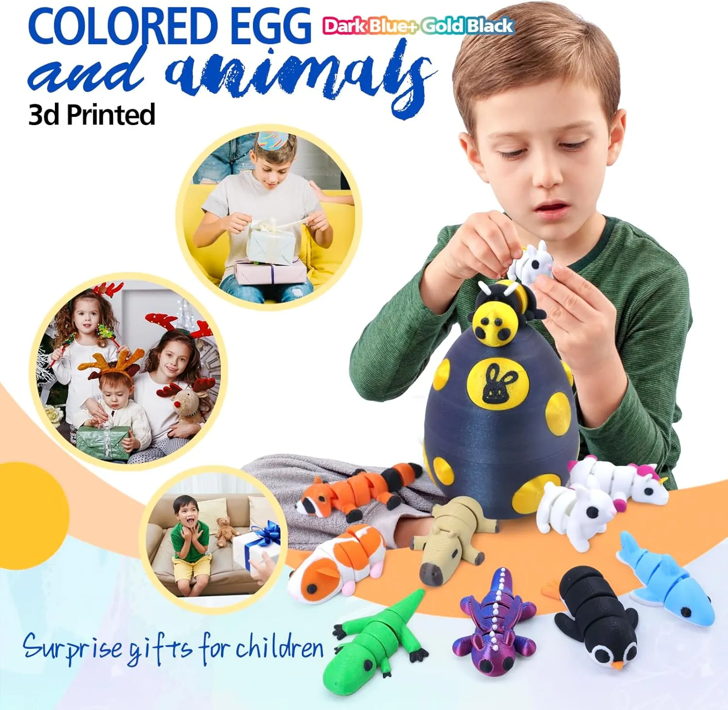 Mystery Mini 3D Printed Articulated Animal Figurines Set with Egg,Little Cute Animals Pocket Pet,3D Animals Toys,3D Printed Miniature Figurines GiftsCapybara&Unicorn&Rabbit