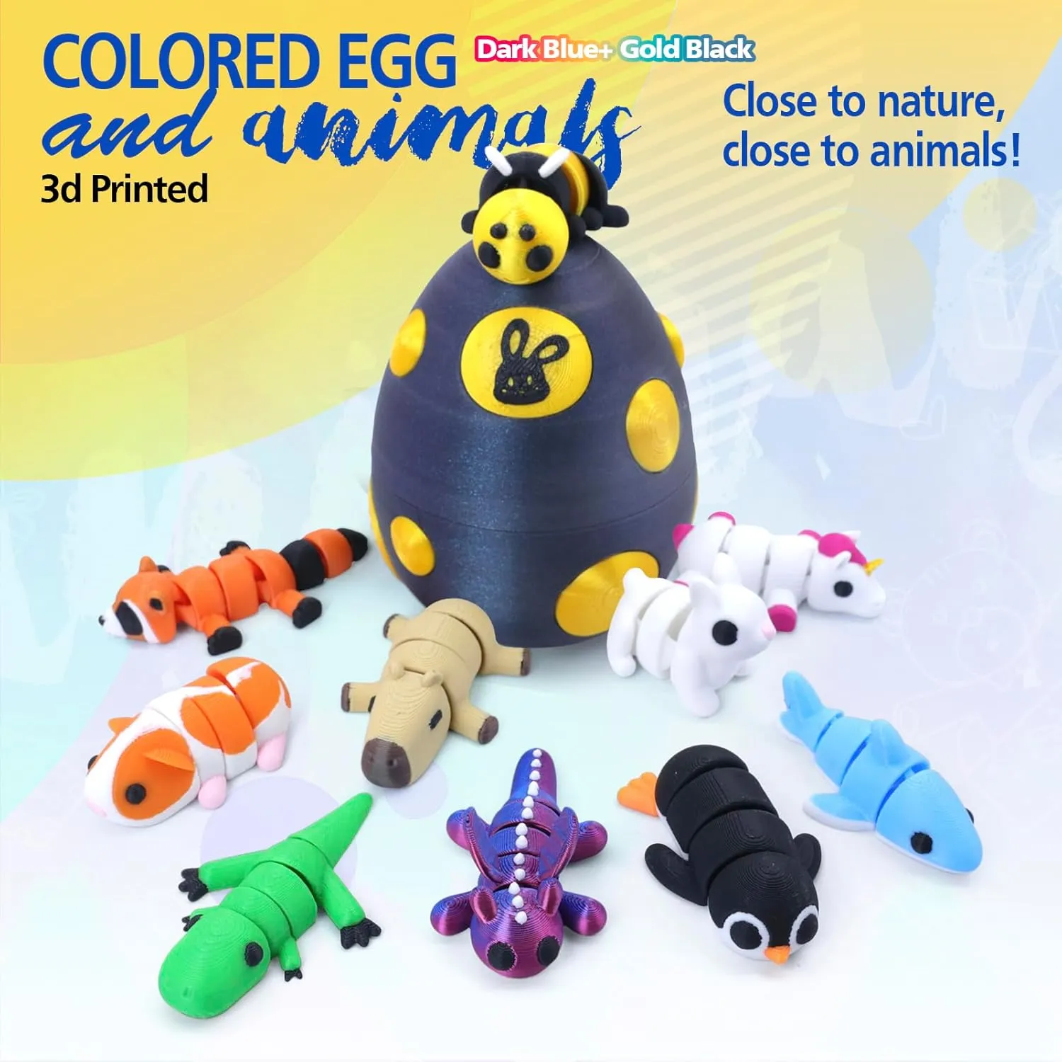 Mystery Mini 3D Printed Articulated Animal Figurines Set with Egg,Little Cute Animals Pocket Pet,3D Animals Toys,3D Printed Miniature Figurines GiftsCapybara&Unicorn&Rabbit