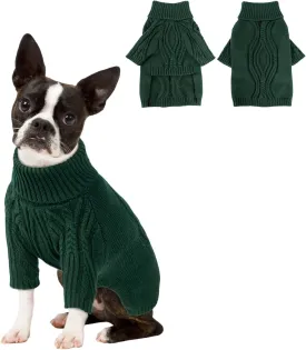 NACOCO Christmas Dog Turtleneck Sweater - Small Dog Sweater Pet Clothes Thanksgiving Doggie Sweatshirt Fall Knit Warm Winter Apparel Knitwear Outfit for French Bulldog, Corgi (Green, L)