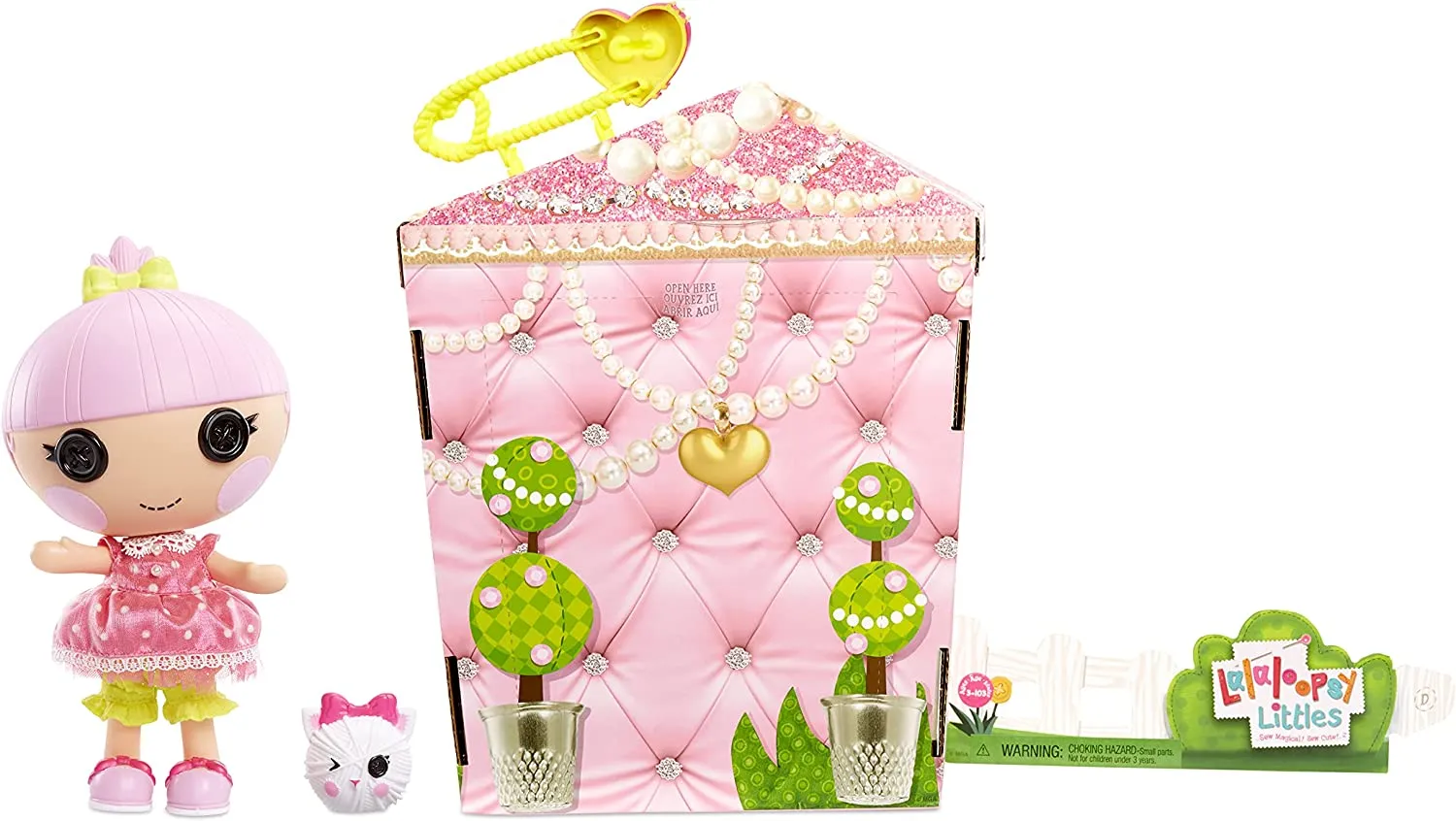 New Lalaloopsy Littles Doll - Trinket Sparkles with Pet Yarn Ball Kitten, 7" Princess Doll with Changeable Pink Outfit and Shoes, in Reusable House Package playset, for Ages 3  RETAIL $25
