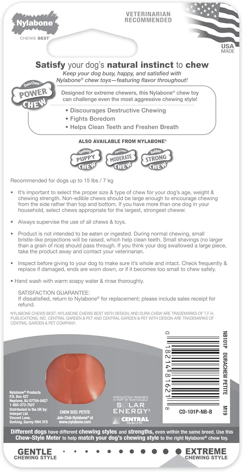 Nylabone Power Chew Classic Bone Chew Toy for Dogs, Durable Dog Toys for Aggressive Chewers, Bacon Flavor, X-Small/Petite - Up to 15 lbs. (1 Count)