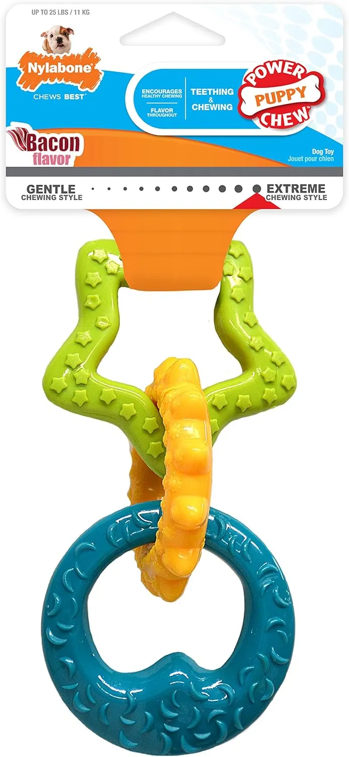 Nylabone Teething Rings Power Chew Toy for Dogs, Dog Toys for Aggressive Chewers, Bacon Flavor, Small - Up to 25 Ibs, 1 Count