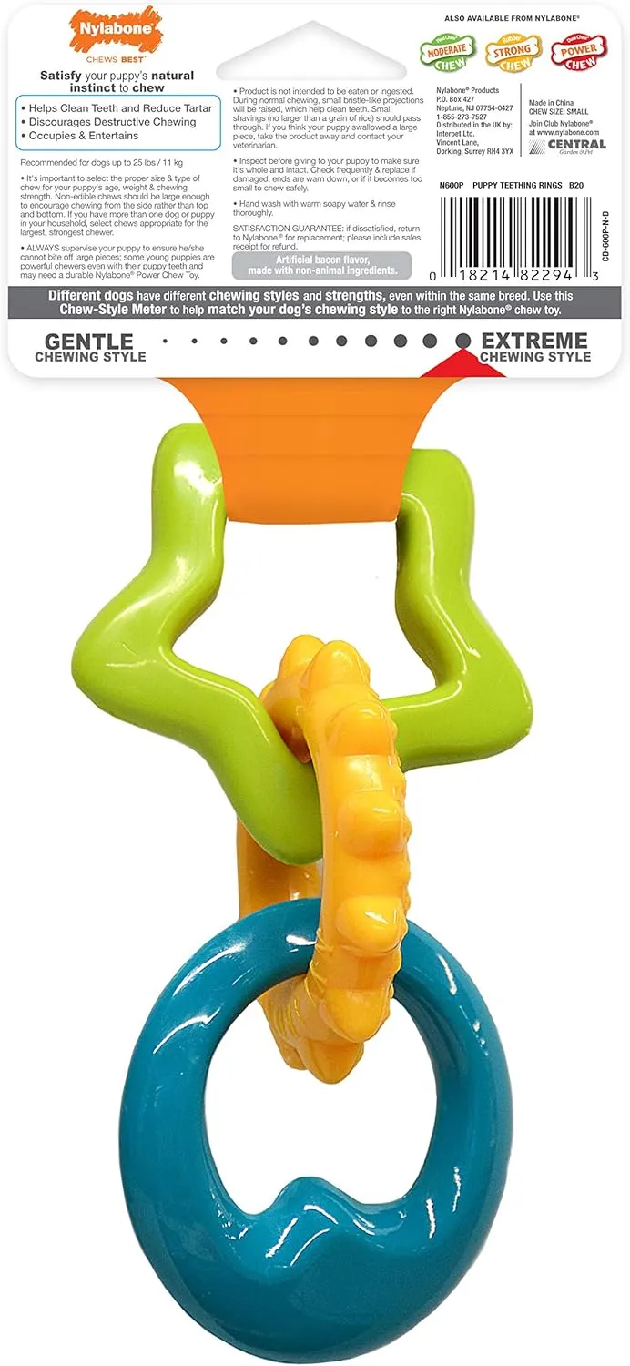 Nylabone Teething Rings Power Chew Toy for Dogs, Dog Toys for Aggressive Chewers, Bacon Flavor, Small - Up to 25 Ibs, 1 Count