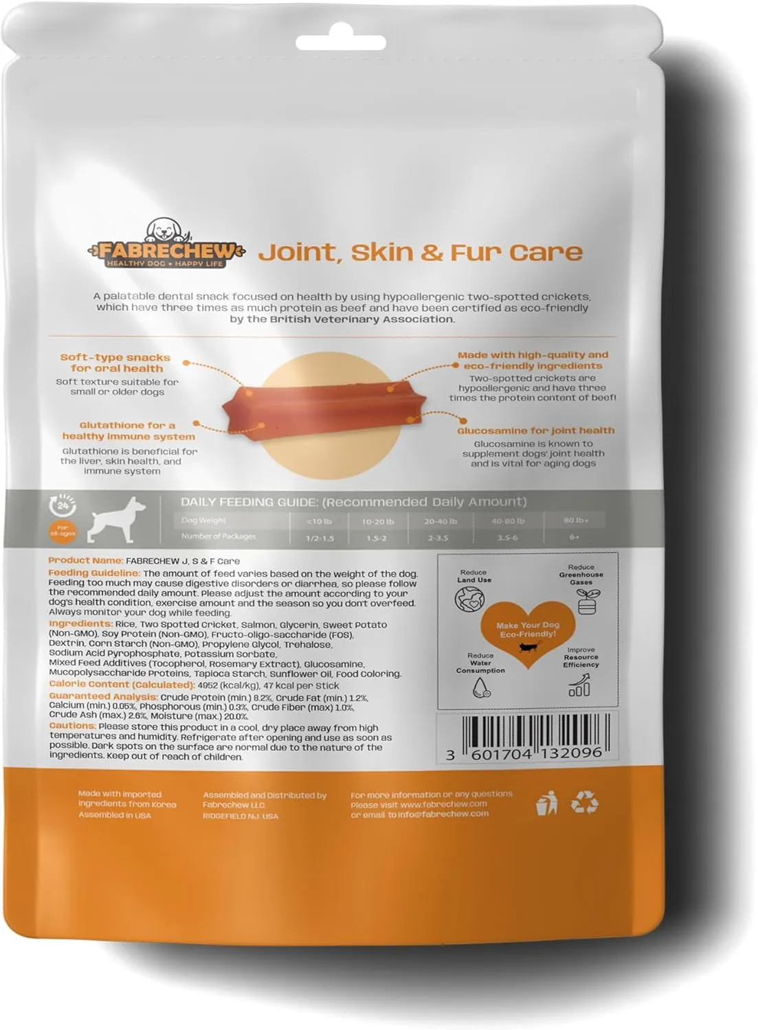 Orange Joint, Skin & Fur Care Cricket & Salmon Protein Dog Treats : High-Protein Dental Snacks, Hypoallergenic, Meat Free, Soft Type (14 Pcs)