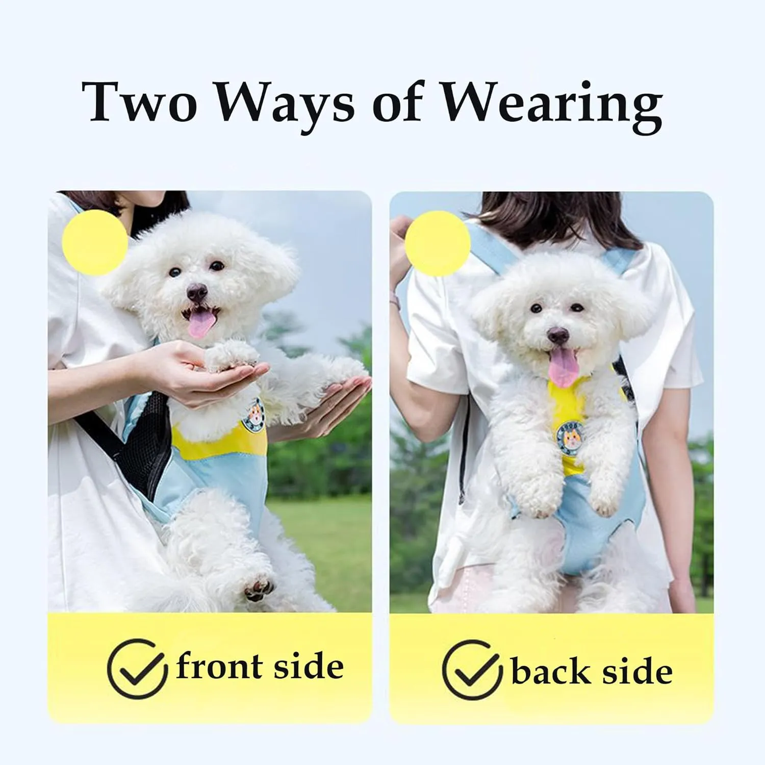 Pet Legs Out Carrier Backpack, Dog Cat Front Backpack Ventilated Mesh Travel Back Pack with Safety Belt for Travel Hiking Cycling Outdoor Use, Medium Large Puppy Cat Carrying Bag, Blue