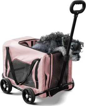 Pet Stroller 4 Wheels - Easy-Fold Dog Cat Stroller for Small Medium Dog Cats Carrier, Travel Folding Carrier Breathable and Visible Mesh with Cup HolderPink