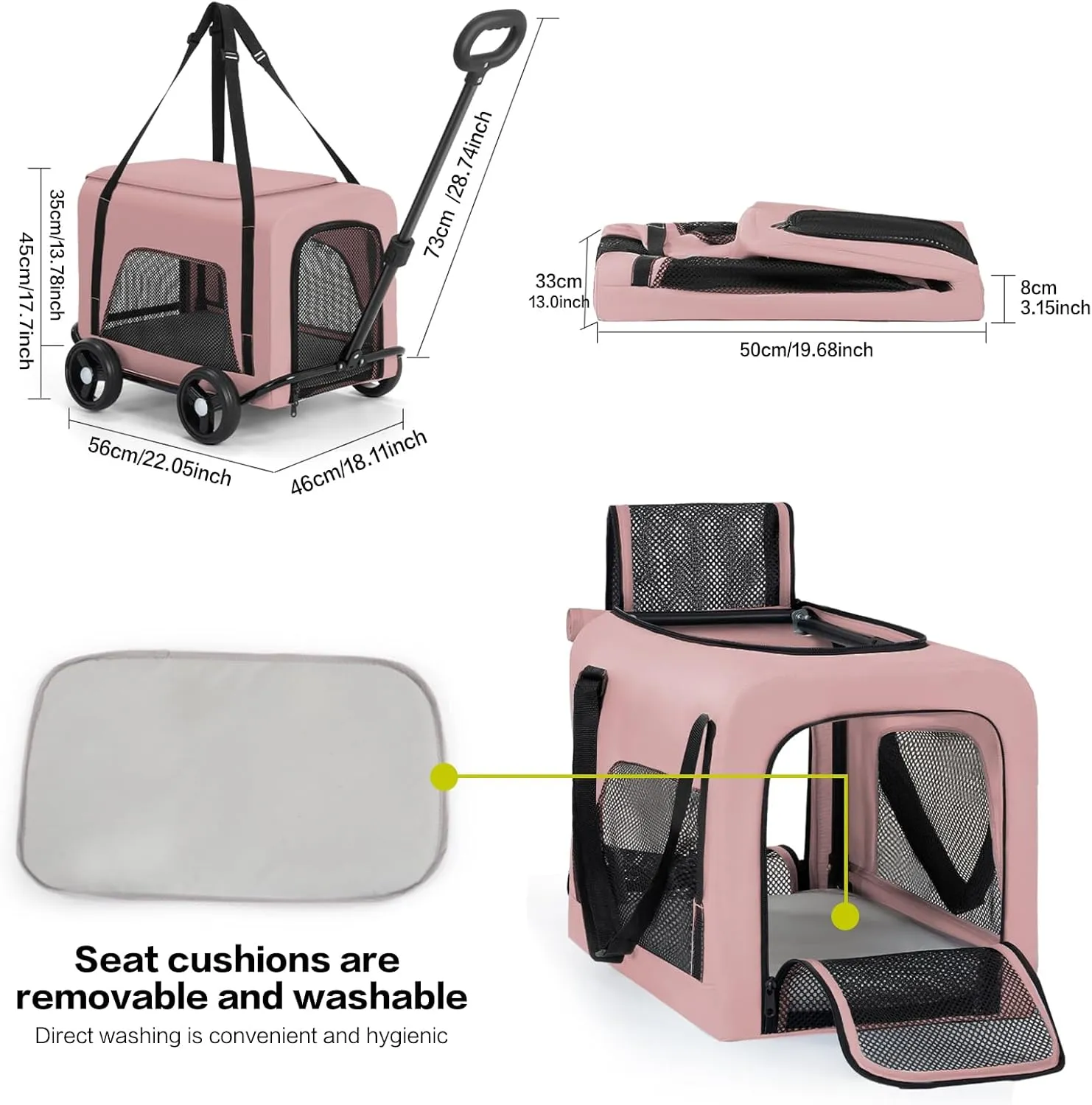 Pet Stroller 4 Wheels - Easy-Fold Dog Cat Stroller for Small Medium Dog Cats Carrier, Travel Folding Carrier Breathable and Visible Mesh with Cup HolderPink
