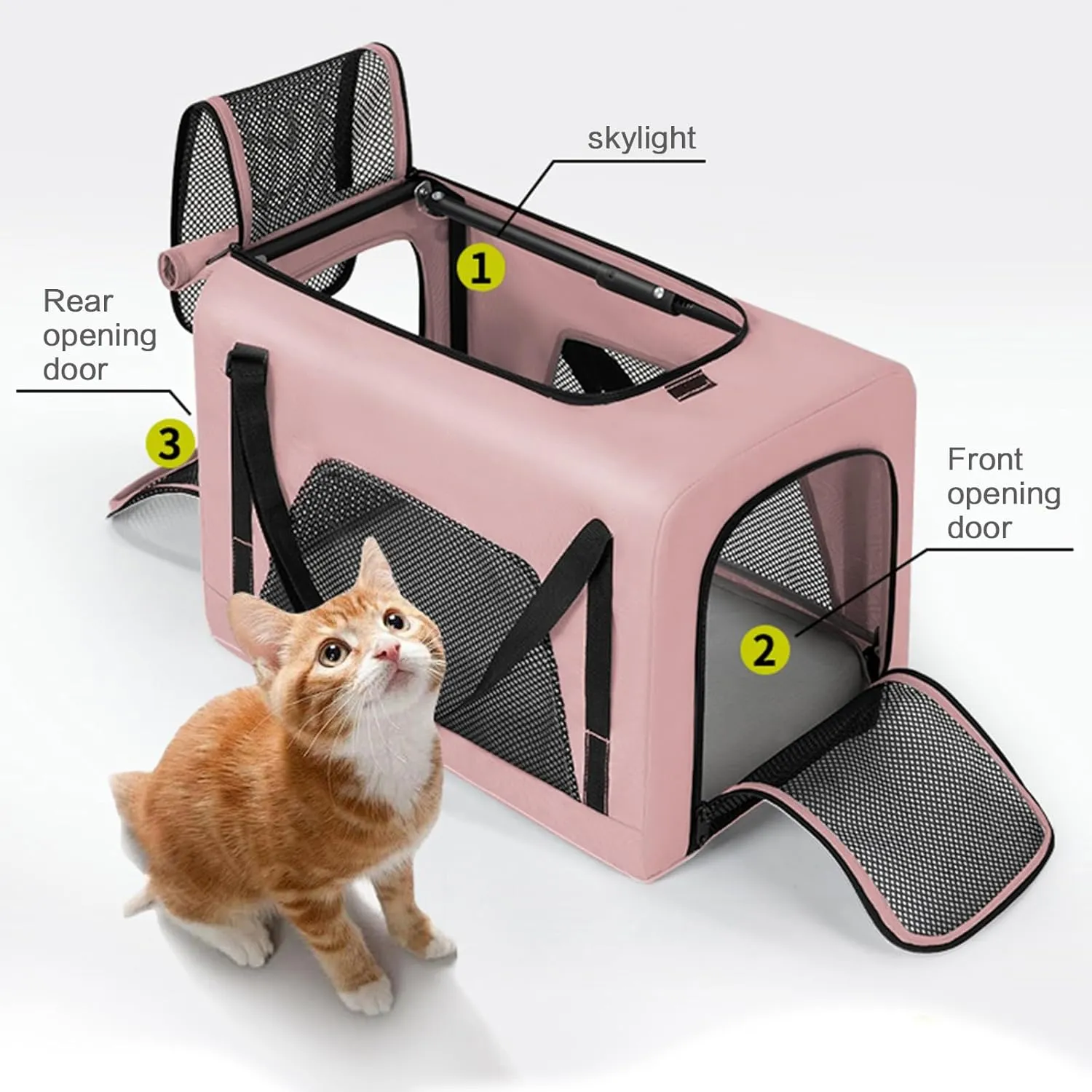 Pet Stroller 4 Wheels - Easy-Fold Dog Cat Stroller for Small Medium Dog Cats Carrier, Travel Folding Carrier Breathable and Visible Mesh with Cup HolderPink