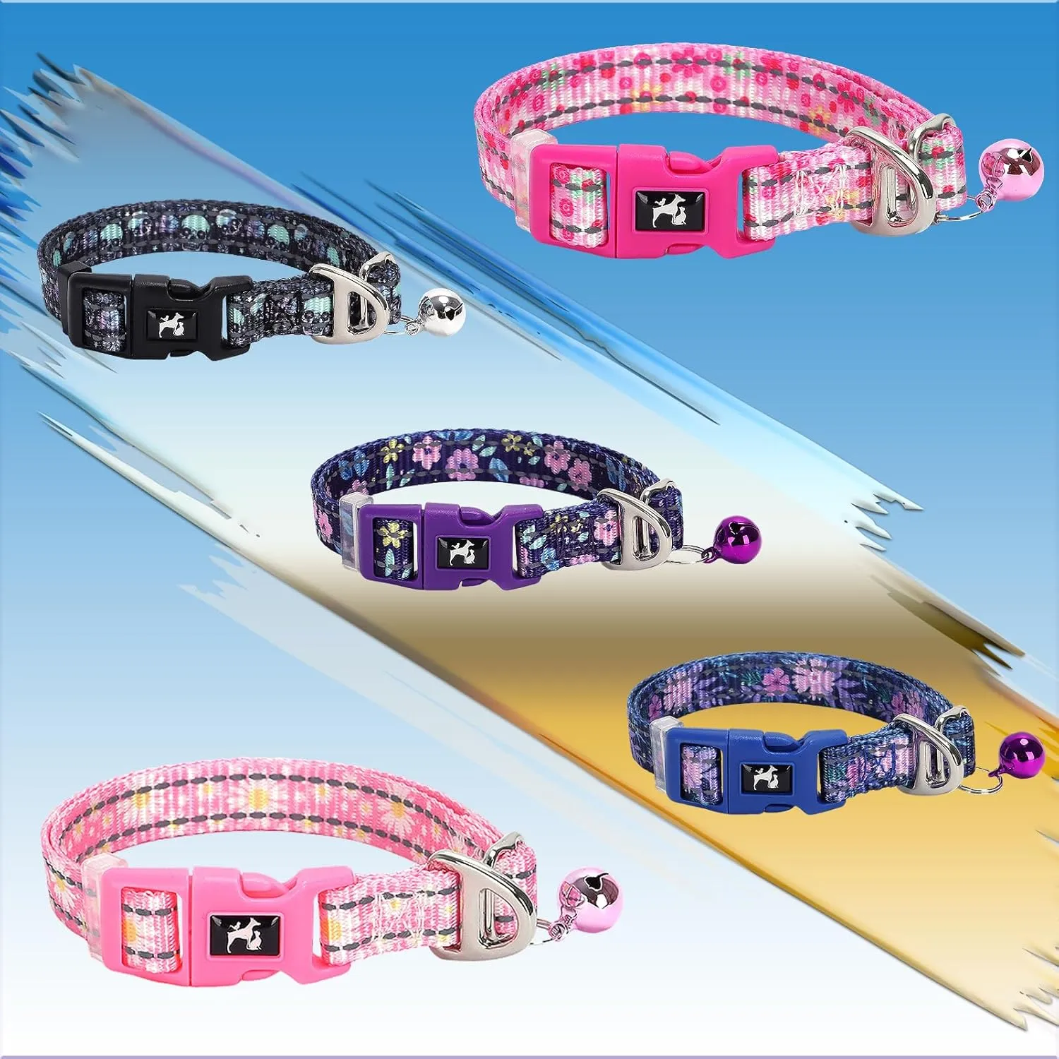 Pink Puppy Collar with Bell - Reflective Adjustable Nylon Kitten-Safe Collar for Small Dogs & Cats, Soft Flower Pattern Design for Teacup Chihuahua, Pomeranian, and Kittens (X-Small, Flower)