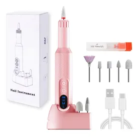 Pinkiou Electric Nail Drill, Portable Electric Nail File Rechargeable Nail Filer Electric Nail Drill Kit Nail Art Sanding for Acrylic Gel Nails Professional Manicure Pedicure Polishing