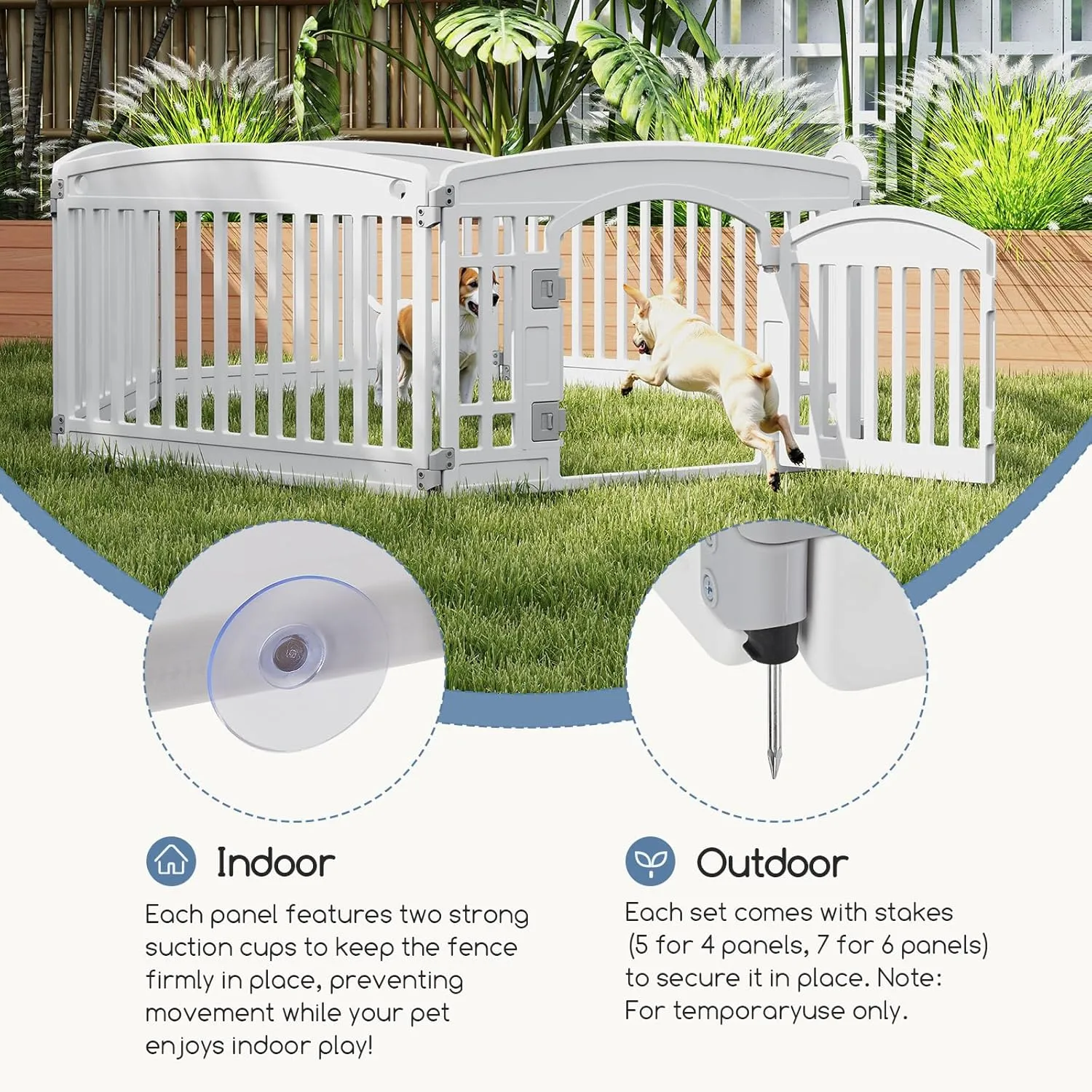 Plastic Dog Playpen | 6-Panel 24" Safe & Secure Indoor/Outdoor Pet Fence | Folding & Portable | 35 x 35 x 24IN, Ideal for Small to Medium Dogs | Easy to Clean White