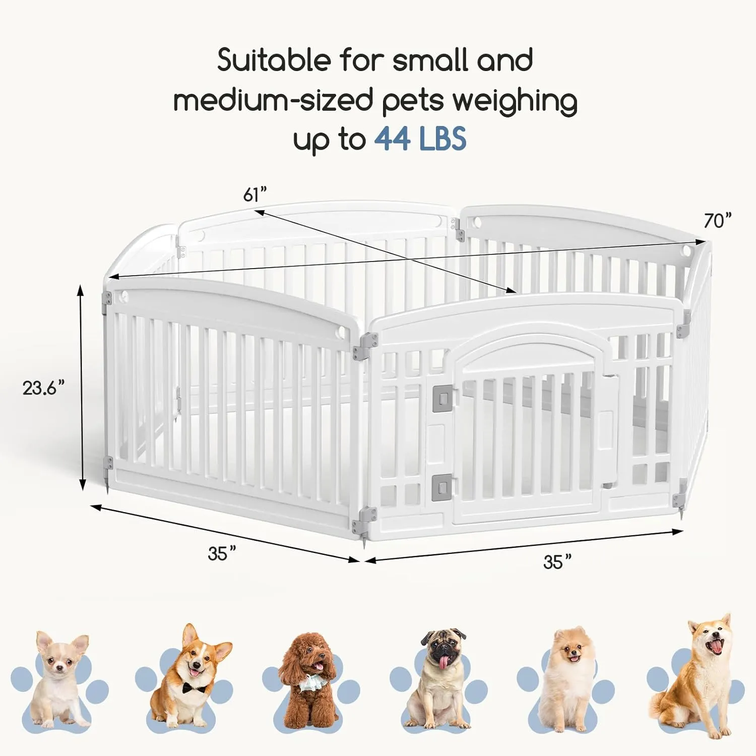 Plastic Dog Playpen | 6-Panel 24" Safe & Secure Indoor/Outdoor Pet Fence | Folding & Portable | 35 x 35 x 24IN, Ideal for Small to Medium Dogs | Easy to Clean White