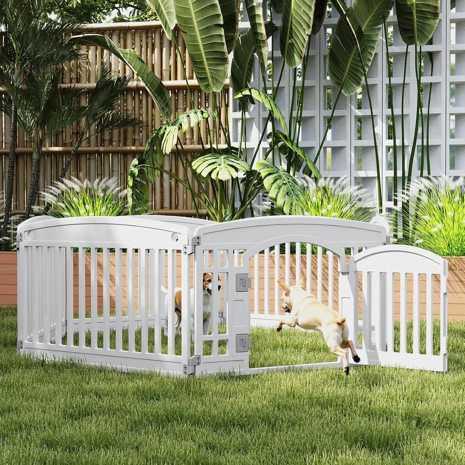Plastic Dog Playpen | 6-Panel 24" Safe & Secure Indoor/Outdoor Pet Fence | Folding & Portable | 35 x 35 x 24IN, Ideal for Small to Medium Dogs | Easy to Clean White