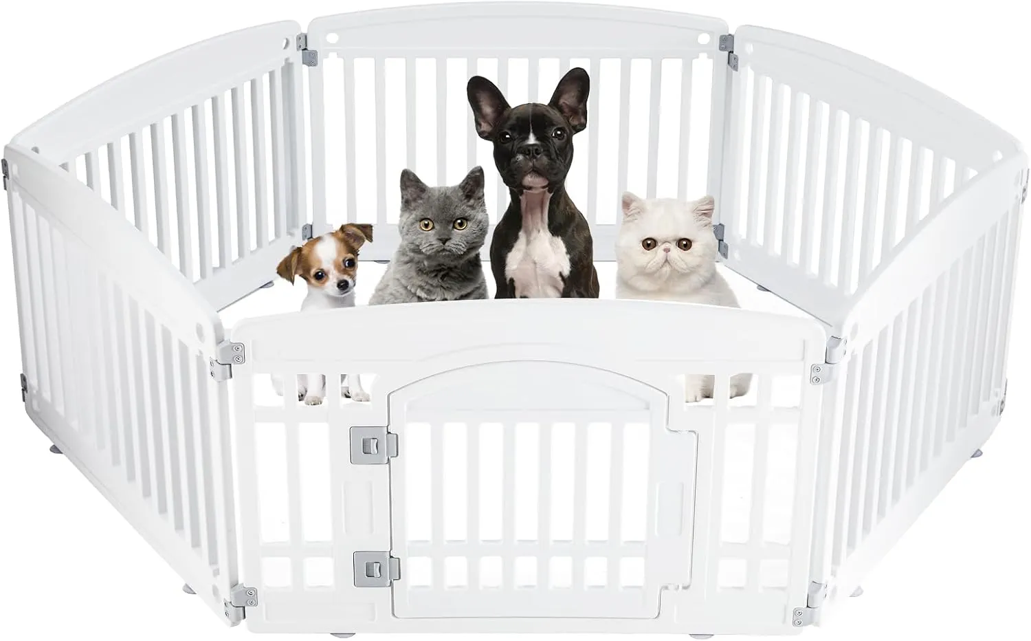 Plastic Dog Playpen | 6-Panel 24" Safe & Secure Indoor/Outdoor Pet Fence | Folding & Portable | 35 x 35 x 24IN, Ideal for Small to Medium Dogs | Easy to Clean White