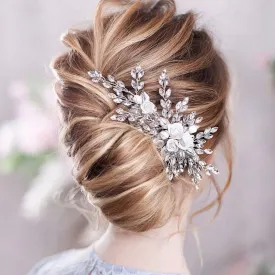 "Kenlyn" - Ceramic Flower Bridal Hair Comb - Available in Silver, Rose Gold and Yellow Gold