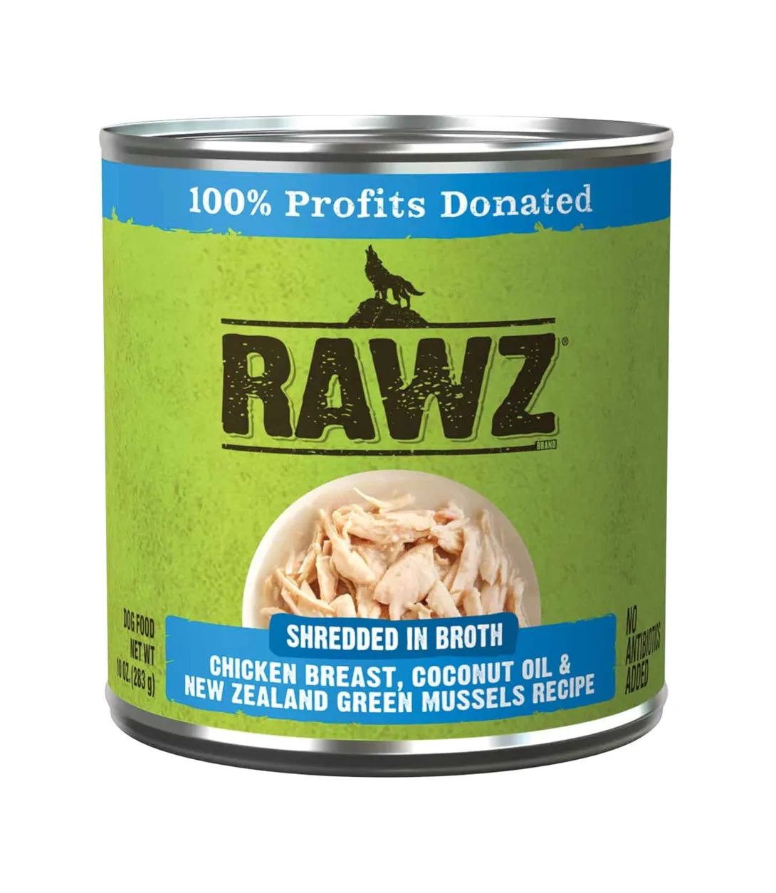 Rawz Shredded Chicken Breast Coconut Oil & New Zealand Green Mussels Dog Food Can