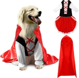 Red Hooded Cape Dog Costume Pet Red Hooded Cape Dress and Cape Outfit for Large Dog Cute Halloween Costume(L)