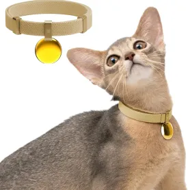 Safety Cat Collar Gem Tag Set,- U.S. IDA Gold Awarding Quick Release Cat Collar Non Breakaway Elastic Light Weight cat Collar with Charm Cat Collar Jewelry (Gold)