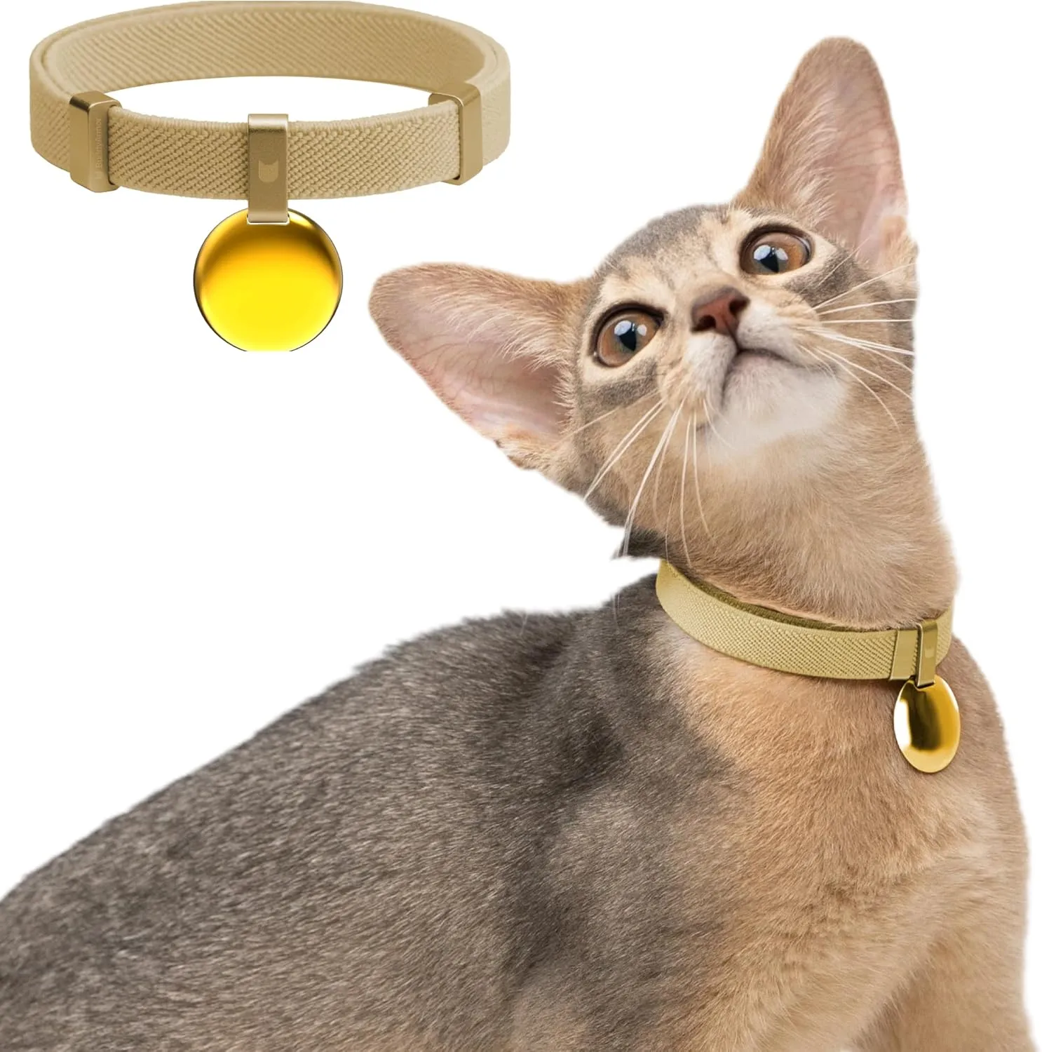 Safety Cat Collar Gem Tag Set,- U.S. IDA Gold Awarding Quick Release Cat Collar Non Breakaway Elastic Light Weight cat Collar with Charm Cat Collar Jewelry (Gold)