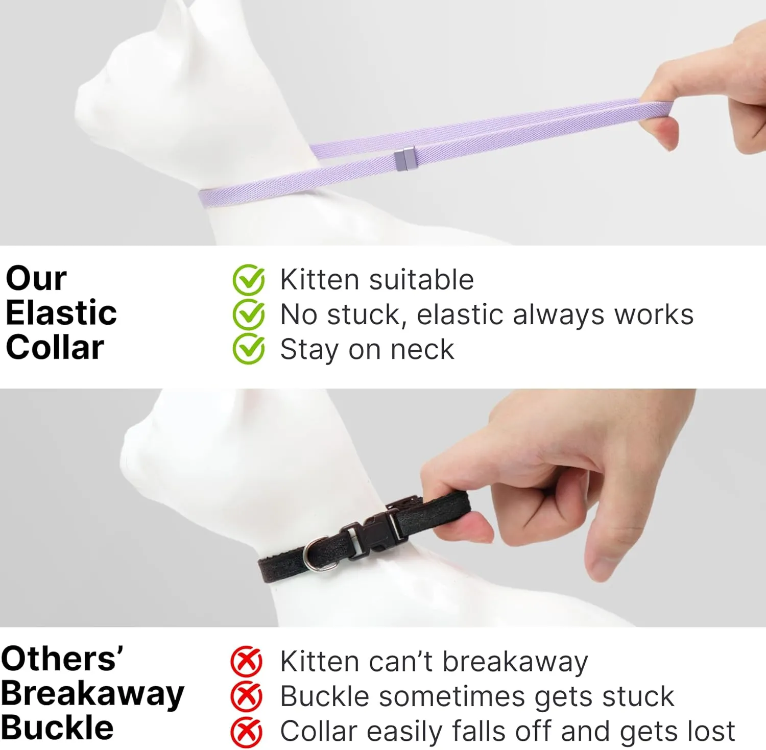 Safety Cat Collar - U.S. IDA Gold Awarding Design, Stretch Elastic Quick Release, Non Breakaway - Light Weight for Kitten, Neck Fit 5.9'-11.8' for All Small Large Cat,S(Lime Green)
