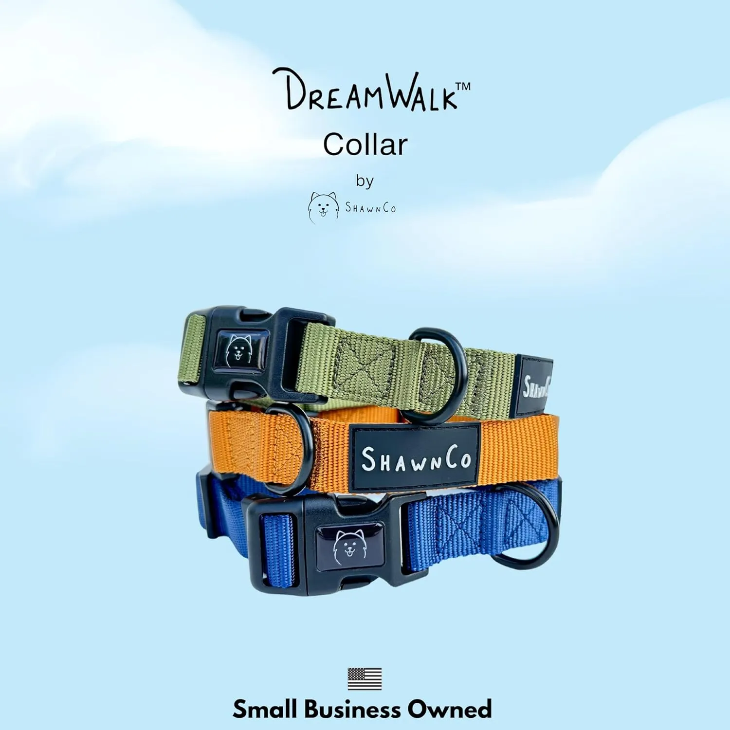 ShawnCo Dream Walk Dog Collar- Premium, Adjustable and Comfortable Pet Collar for Small, Medium, Large and Extra Large Dogs (S, Oceanic Blue)