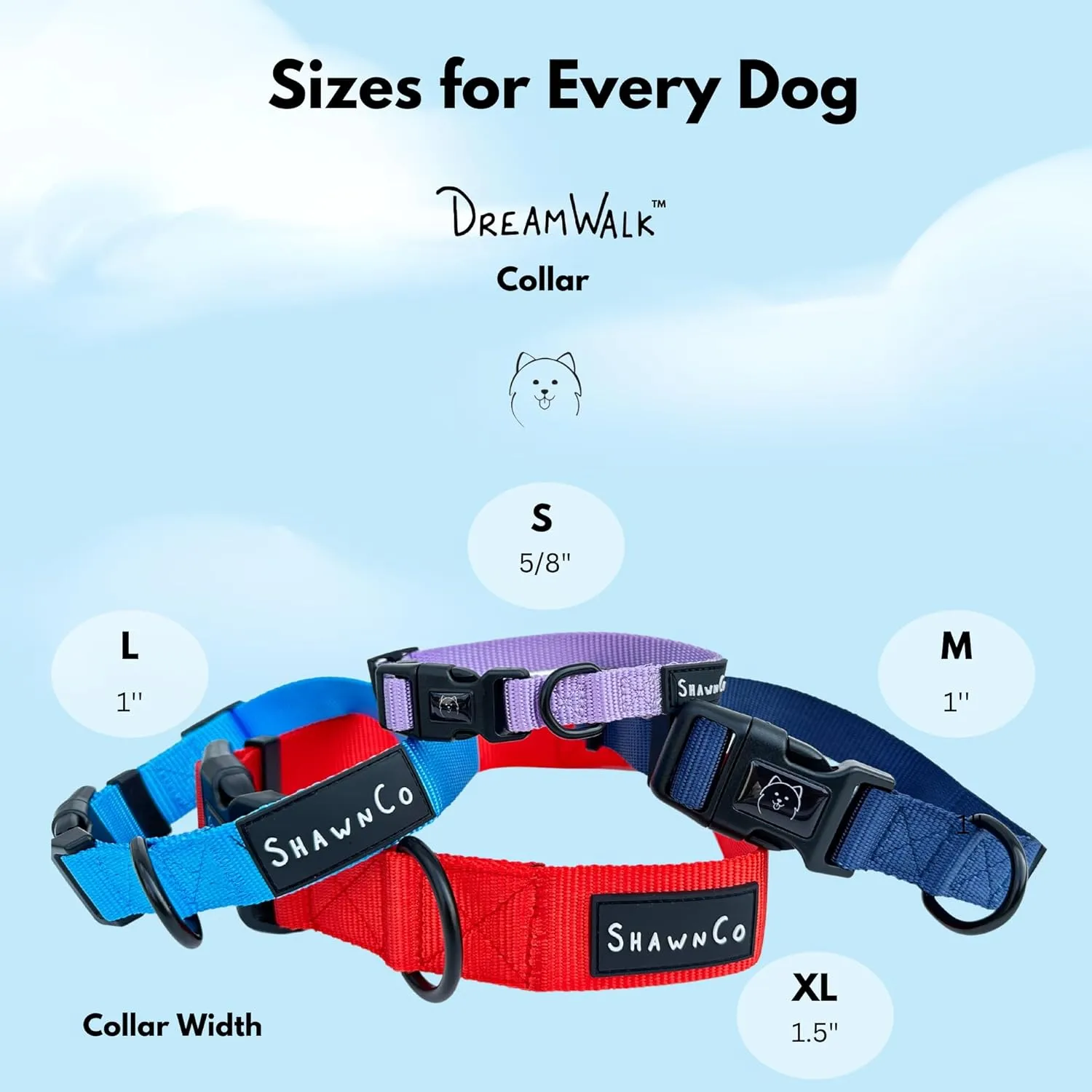 ShawnCo Dream Walk Dog Collar- Premium, Adjustable and Comfortable Pet Collar for Small, Medium, Large and Extra Large Dogs (S, Oceanic Blue)