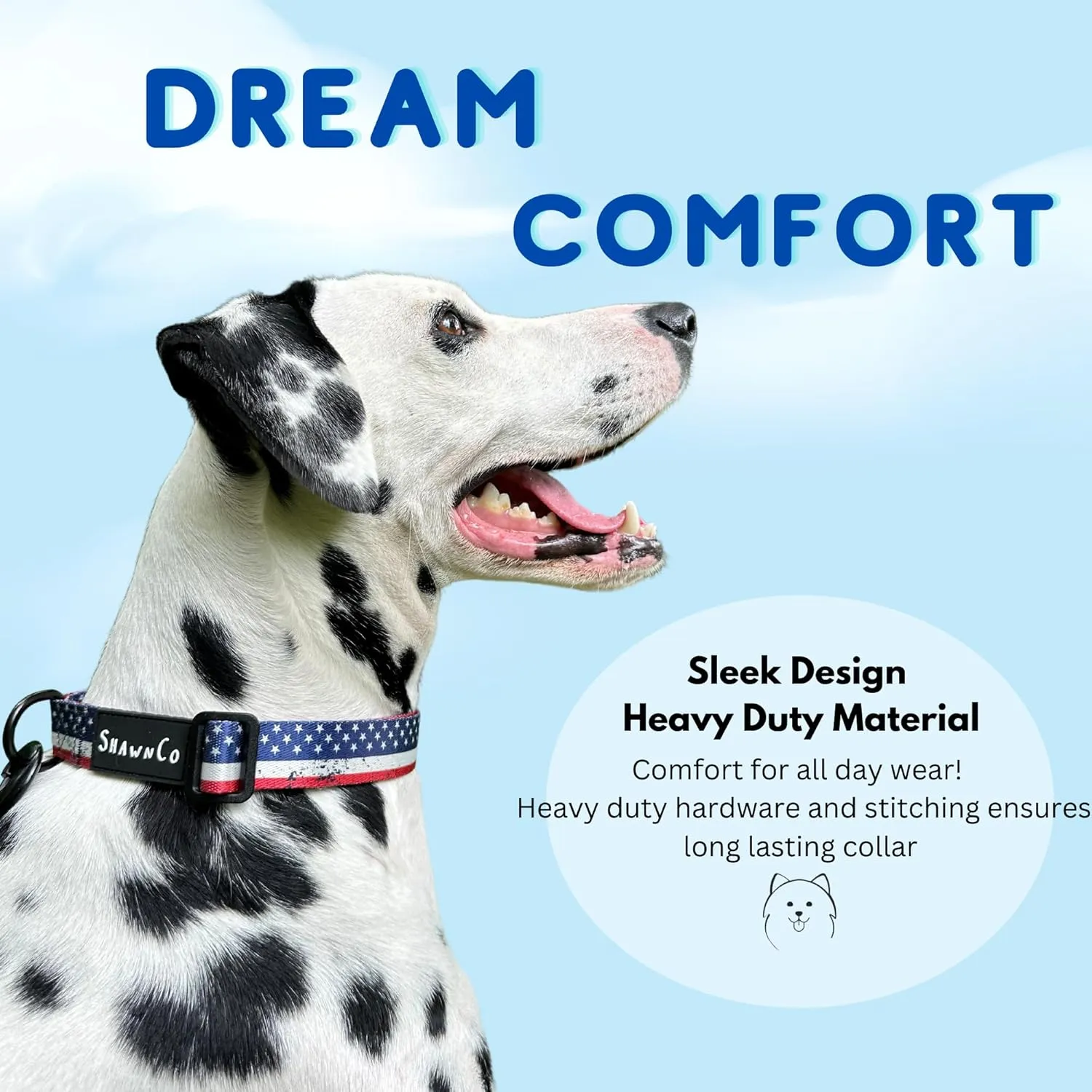 ShawnCo Dream Walk Dog Collar- Premium, Adjustable and Comfortable Pet Collar for Small, Medium, Large and Extra Large Dogs (S, Oceanic Blue)